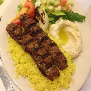 I got the lunch portion of kofta kabob. It&apos;s cheeper than the the dinner portion, contains the same amount of meat, less rice.