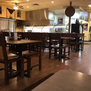 Dining area with buffet in the background