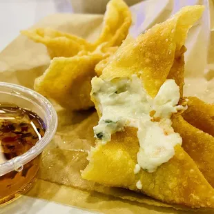 Lobster rangoon are Large, 3 to an order. Cooked perfectly. Sauce too sweet, not needed.