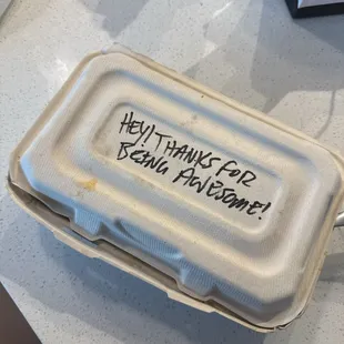 The nice note they left me!