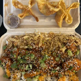 Bang bang chicken and lobster Rangoon