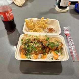 Bang Bang Chicken Dirty Rice, and Lobster Rangoon