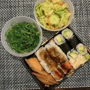 Avocado Roll Sweet Potato Tempura Roll 2 Piece Inari Seaweed Salad Green Salad