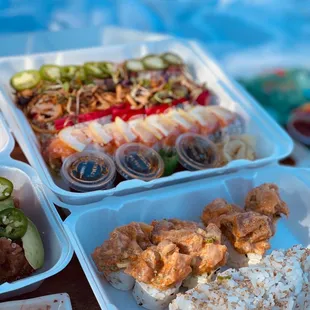 Bottom: chunky crunchy  Spicy yellow tail