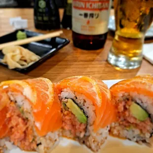 Salmon lemon roll &amp; Kirin