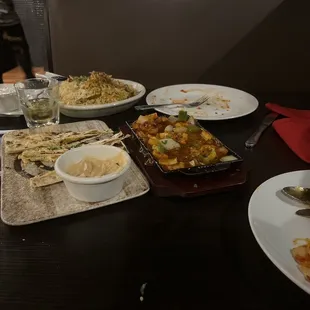 Hummus with Naan, Pineapple Chicken and Lamb Biryani