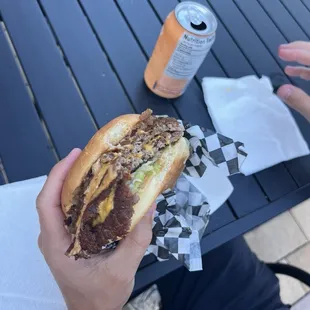 Double smash burger - add caramelized onions