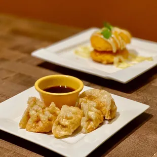 two plates of food on a table