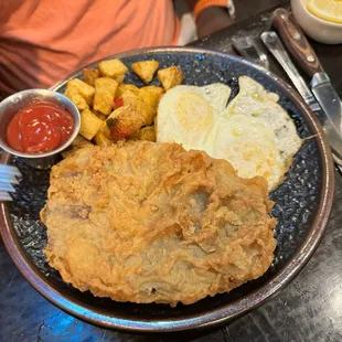 Chicken fried ribeye and eggs