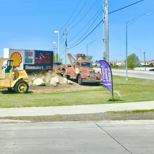 a truck and a bulldozer