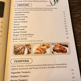 the menu for the restaurant