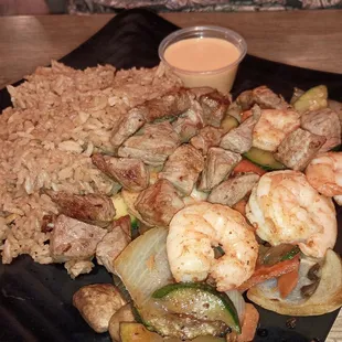 Shrimp, steak, fried rice hibachi