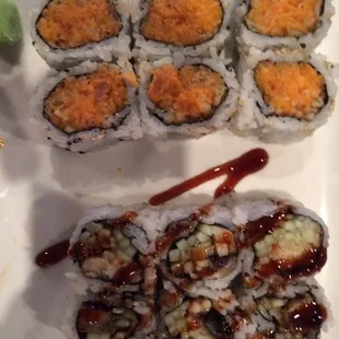 Not so spicy whitefish, eel and cucumber roll.