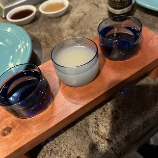 Sake Flight &amp; Sapporo beer