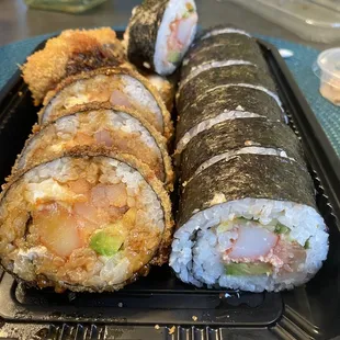 Yum yum roll on left, everything roll on right very good