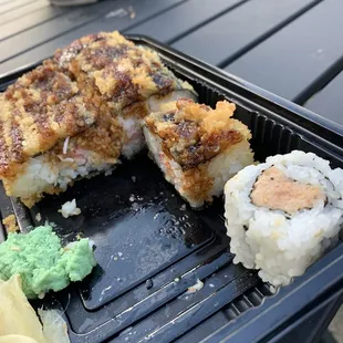 38 crunchy crab roll  and Spicy Tuna Roll