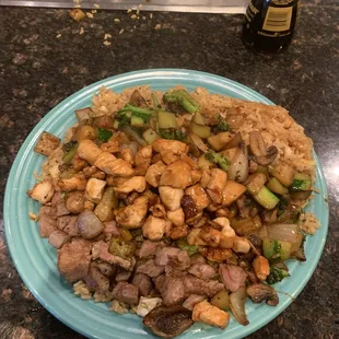 Shogun special(chicken ,steak &amp; shrimp)with extra veggies &amp; fried rice lunch special. A Regular lunch order is only $20!!!!!