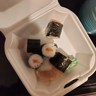 Skimped salmon sushi.