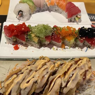 From top: Rainbow Roll, Rising Sun Roll, and Monkey Balls