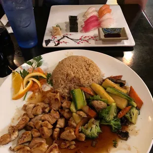 Hibachi Chicken and Regular Sushi roll It is great! Very fresh tasty!