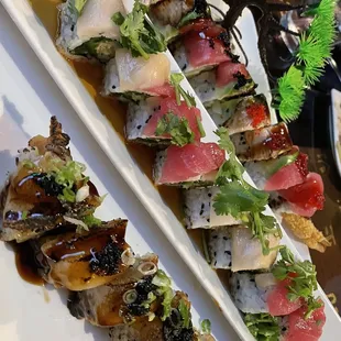 Color Dragon Roll, Torched Scallop Roll,  Palm Harbor Roll