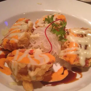 Money Brains- lightly fried mushroom stuffed with spicy tuna &amp; crab