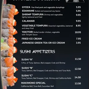 Appetizer  &amp; Dessert  menu
