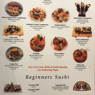Sushi Dinners and Beginners Sushi.