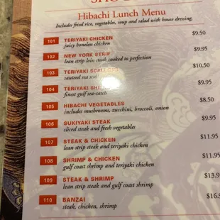Lunch menu