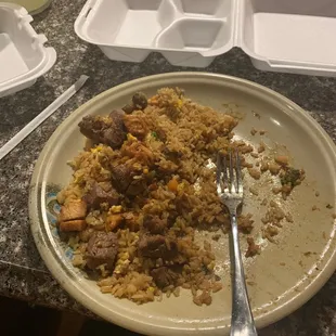 a dirty plate of food