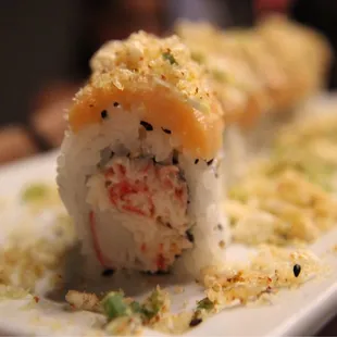 a close up of a sushi roll