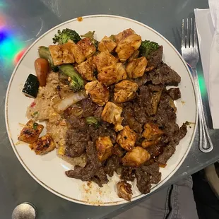 Chicken and sliced steak