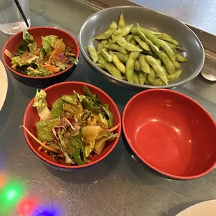Edamame and salad