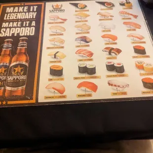 Sushi menu