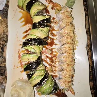 Dragon roll and shrimp tempura roll