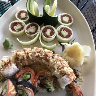 Texas roll shrimp tempura and a delicious salmon roll with lemmon. It was gone is a flsh!