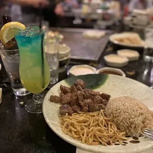 I cannot for the life of me remember the name of this drink but it was 10/10. Angus NY Strip Steak Hibachi dinner as well.