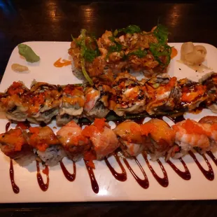 front to back - California Dynamite roll, Crazy Horse roll, Temptation roll