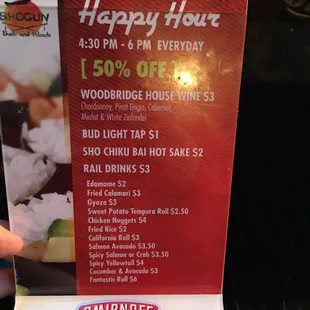 Happy Hour menu
