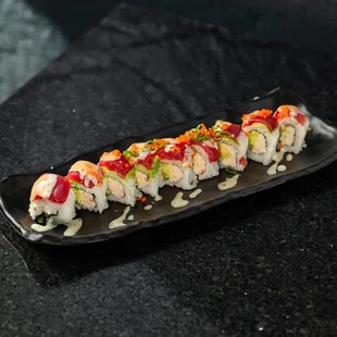 a close up of a plate of sushi