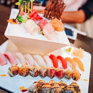 Sushi boat for 2! Sashimi, 2 rolls plus 1 chef special roll