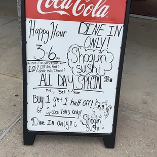 Specials Posted: Happy Hour and BOGO 50% off on Special Rolls