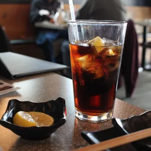 Nice cola with lemon to start. easy lighting and a clean layout at the table