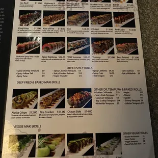 the menu for the restaurant