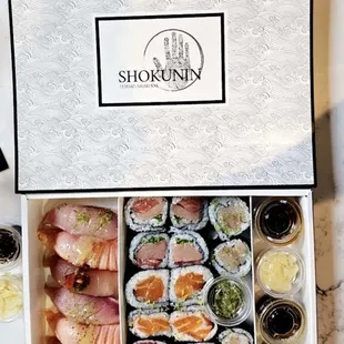 Tuna Temaki, Salmon Nigiri, Yellowtail Nigiri, O-Toro Nigiri