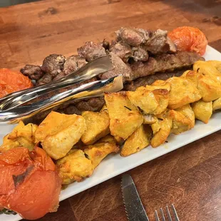 Family feast: skewers of lamb, chicken, and beef (easily feeds four)