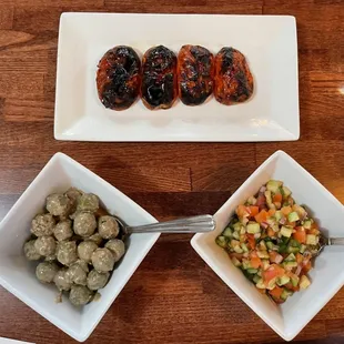 Grilled Tomato, Marinated Olives, Shirazi Salad