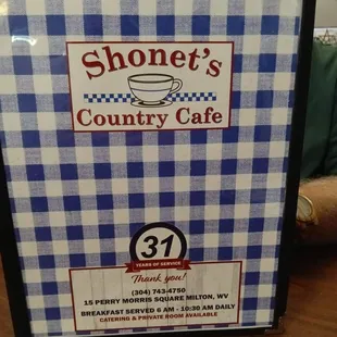 This is just the front of the menu but wanted to let you know because it has all their information, their address and phone number.