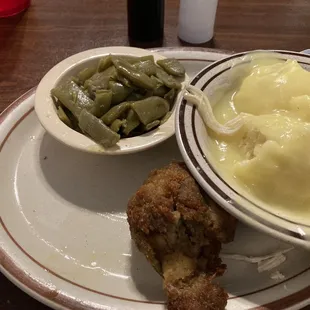Dumplings, green beans, and stuffing