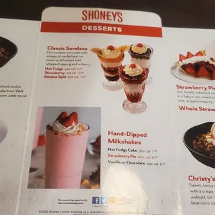 Dessert menu